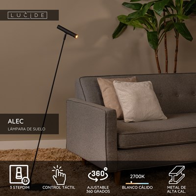 Lucide ALEC - Lámpara de suelo - LED 3 StepDim - G9 - 1x3W 2700K - Incluye anillos intercambiables - Negro